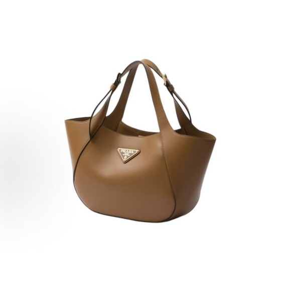 PRADA Enamel metal triangular logo magnetic closed Tote bag, Tote bag, shopping bag, handbag, medium-sized women\'s style, camel color